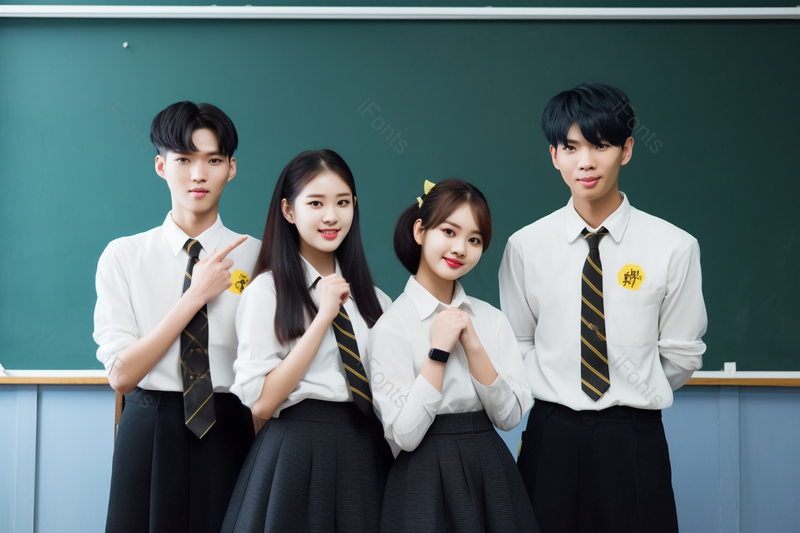 穿着校服站在黑板前合影的同学们,高清,摄影图,摄影图片,图片大全,摄影图免费下载